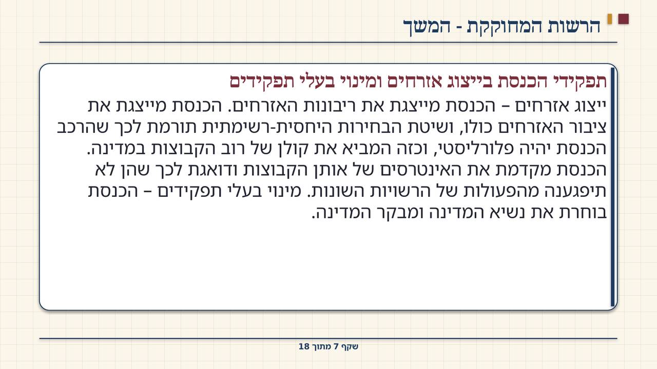 שקף 7: הרשות המחוקקת - המשך