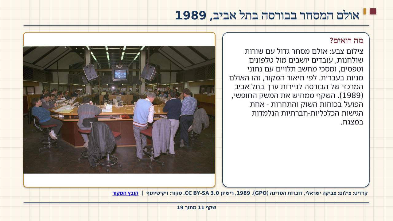 שקף 11: אולם המסחר בבורסה בתל אביב, 1989
