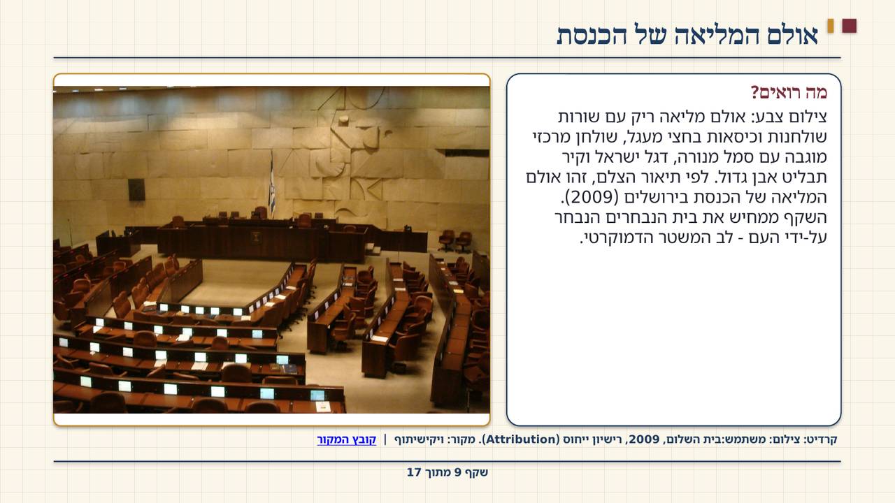 שקף 9: אולם המליאה של הכנסת