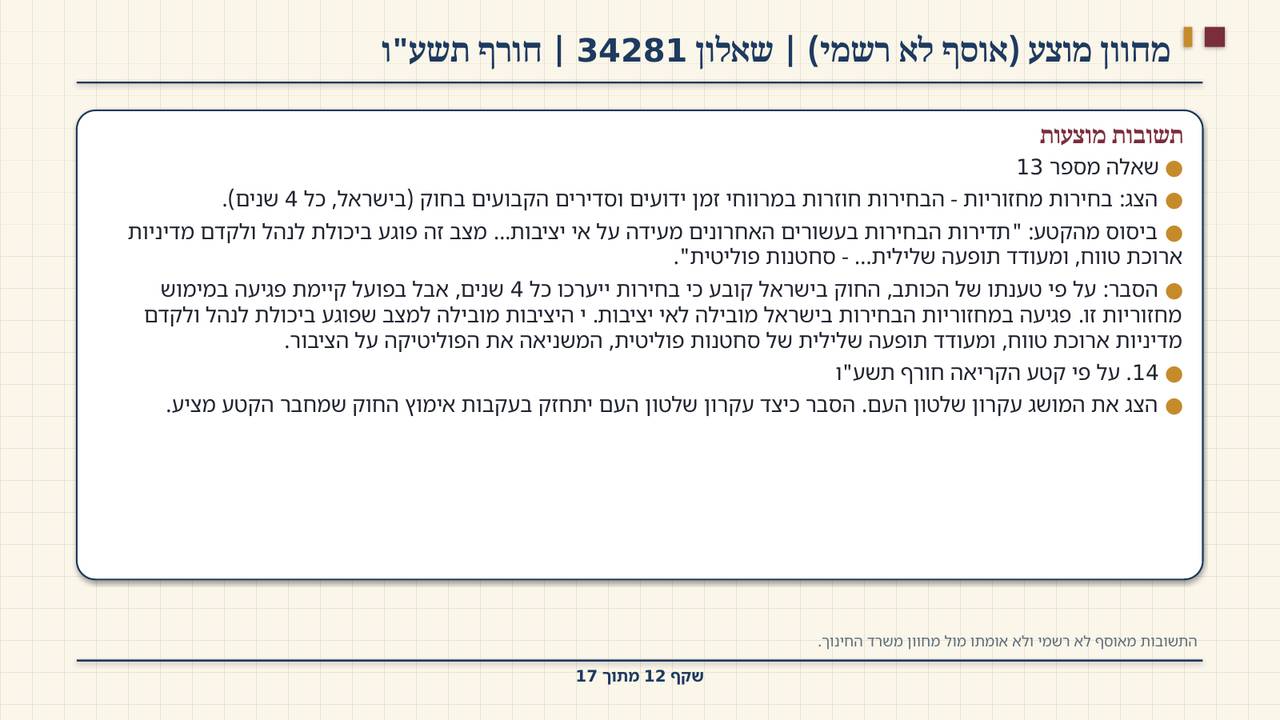 שקף 12: מחוון מוצע (אוסף לא רשמי) | שאלון 34281 | חורף תשע"ו
