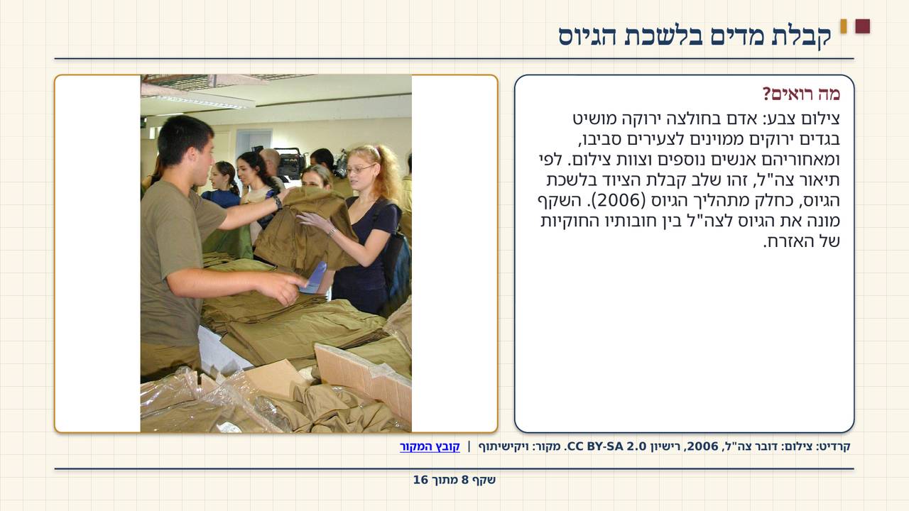 שקף 8: קבלת מדים בלשכת הגיוס