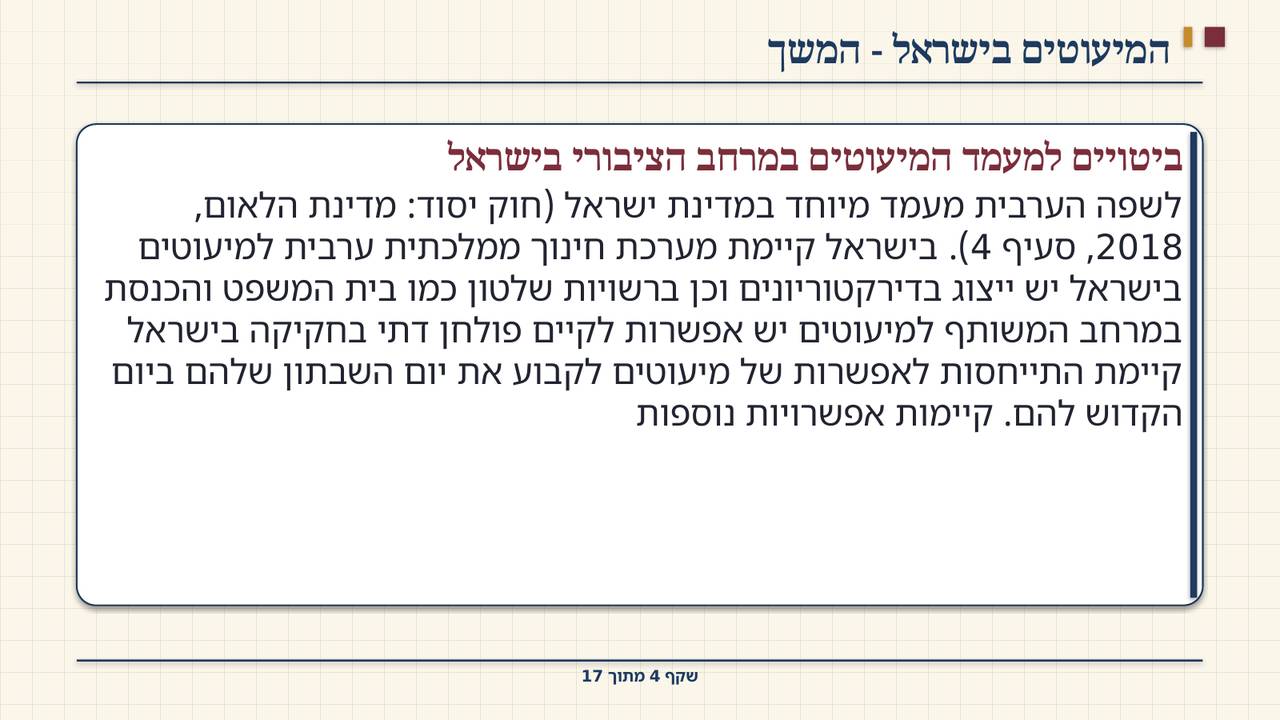 שקף 4: המיעוטים בישראל - המשך
