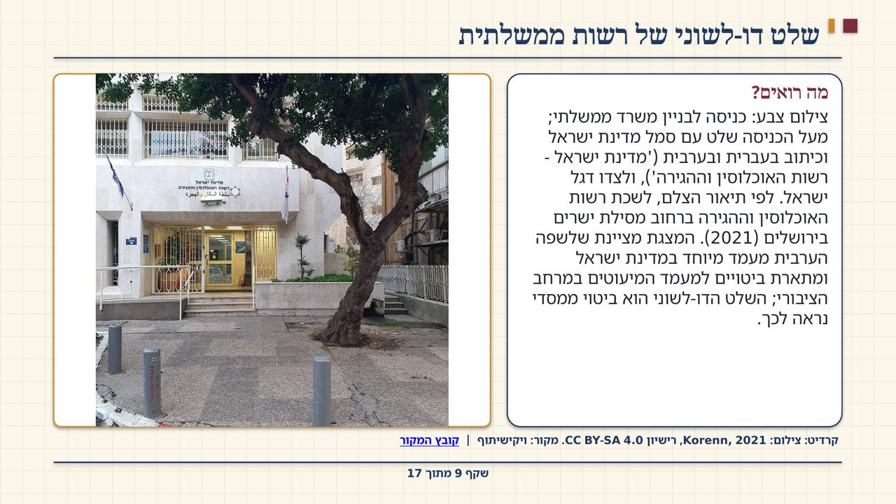 שקף 9: שלט דו-לשוני של רשות ממשלתית