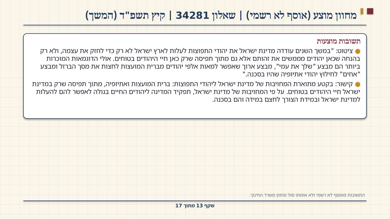 שקף 13: מחוון מוצע (אוסף לא רשמי) | שאלון 34281 | קיץ תשפ"ד (המשך)
