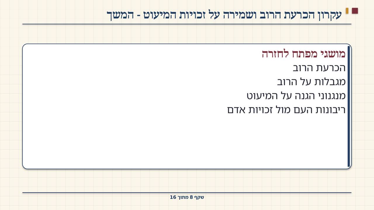 שקף 8: עקרון הכרעת הרוב ושמירה על זכויות המיעוט - המשך