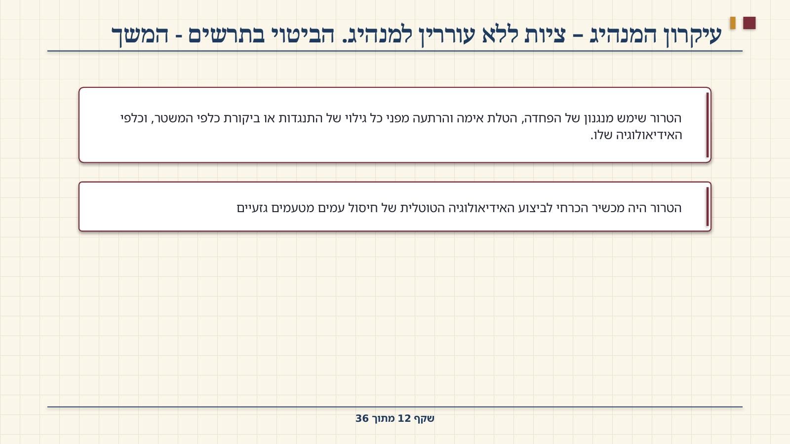 שקף 12: עיקרון המנהיג – ציות ללא עוררין למנהיג. הביטוי בתרשים - המשך