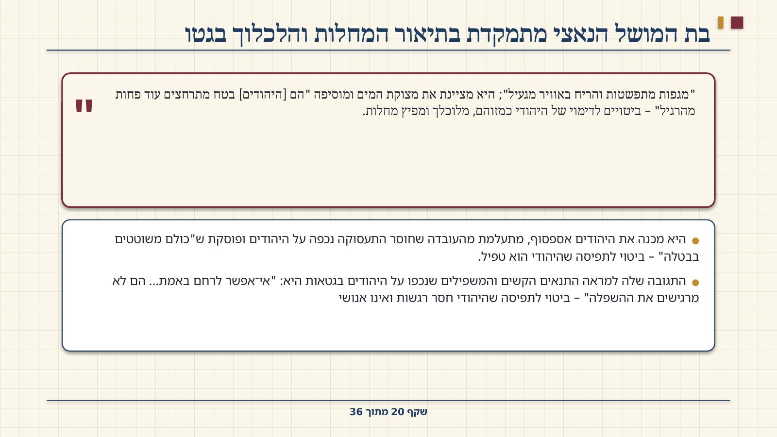 שקף 20: בת המושל הנאצי מתמקדת בתיאור המחלות והלכלוך בגטו