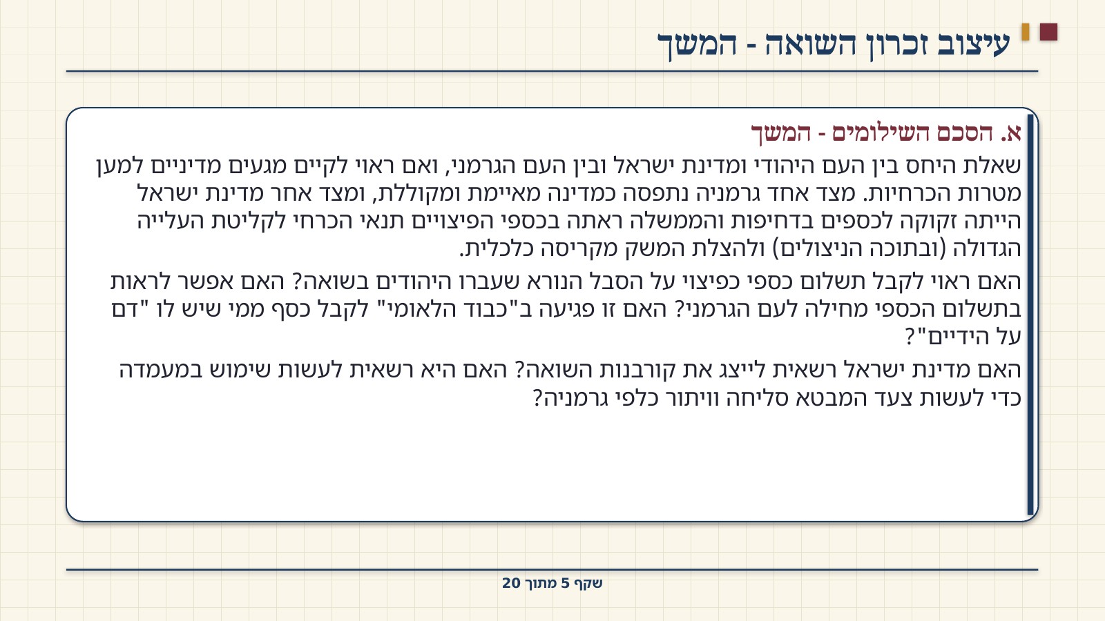שקף 5: עיצוב זכרון השואה - המשך