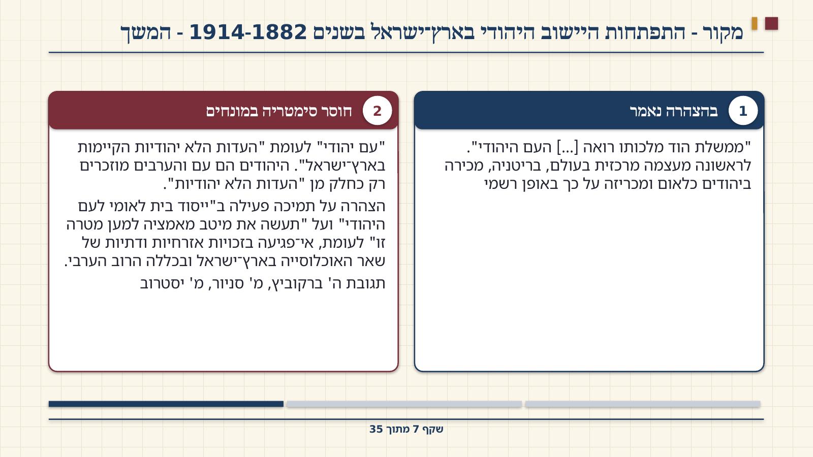 שקף 7: מקור - התפתחות היישוב היהודי בארץ־ישראל בשנים 1914-1882 - המשך