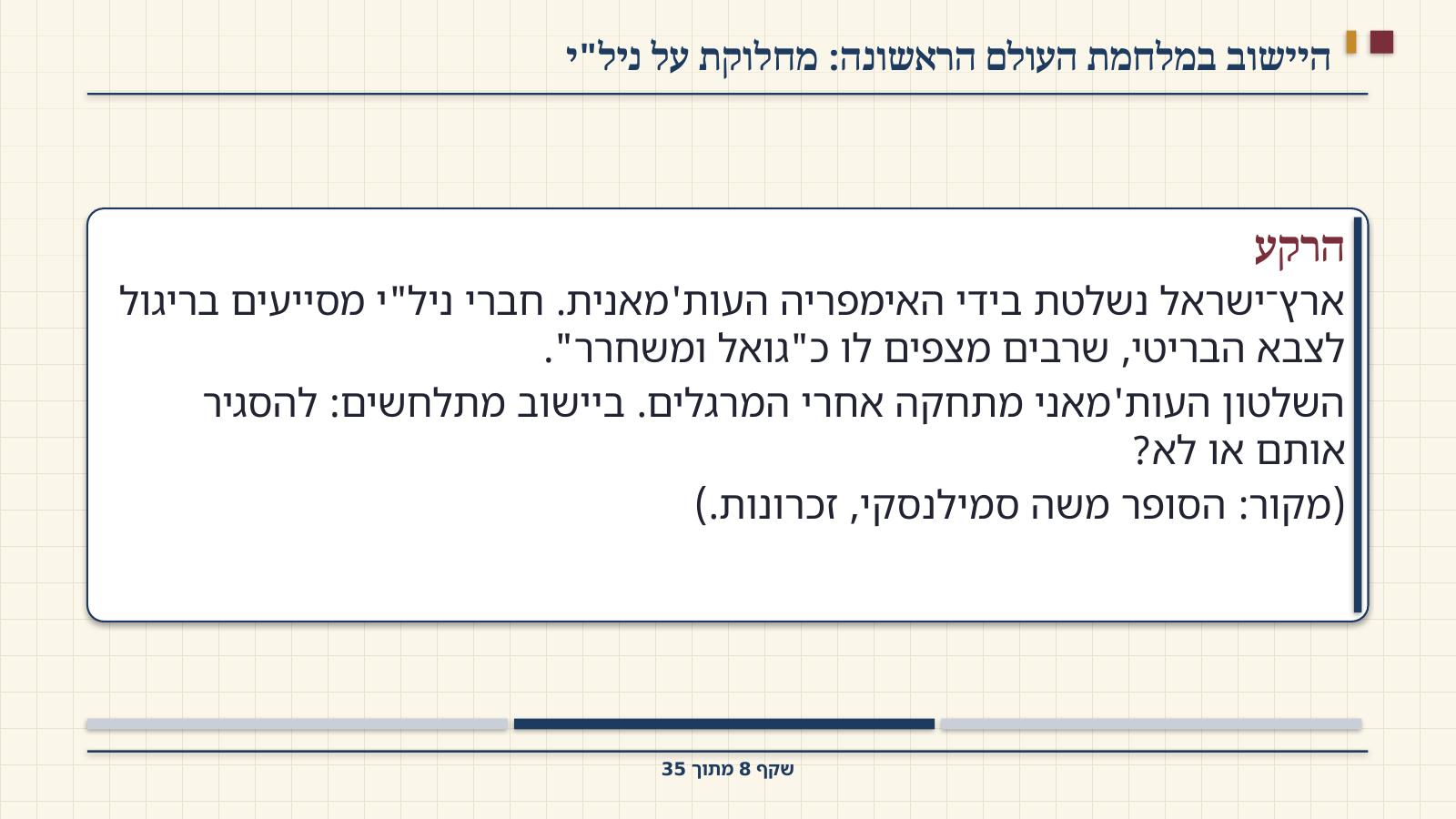 שקף 8: היישוב במלחמת העולם הראשונה: מחלוקת על ניל"י