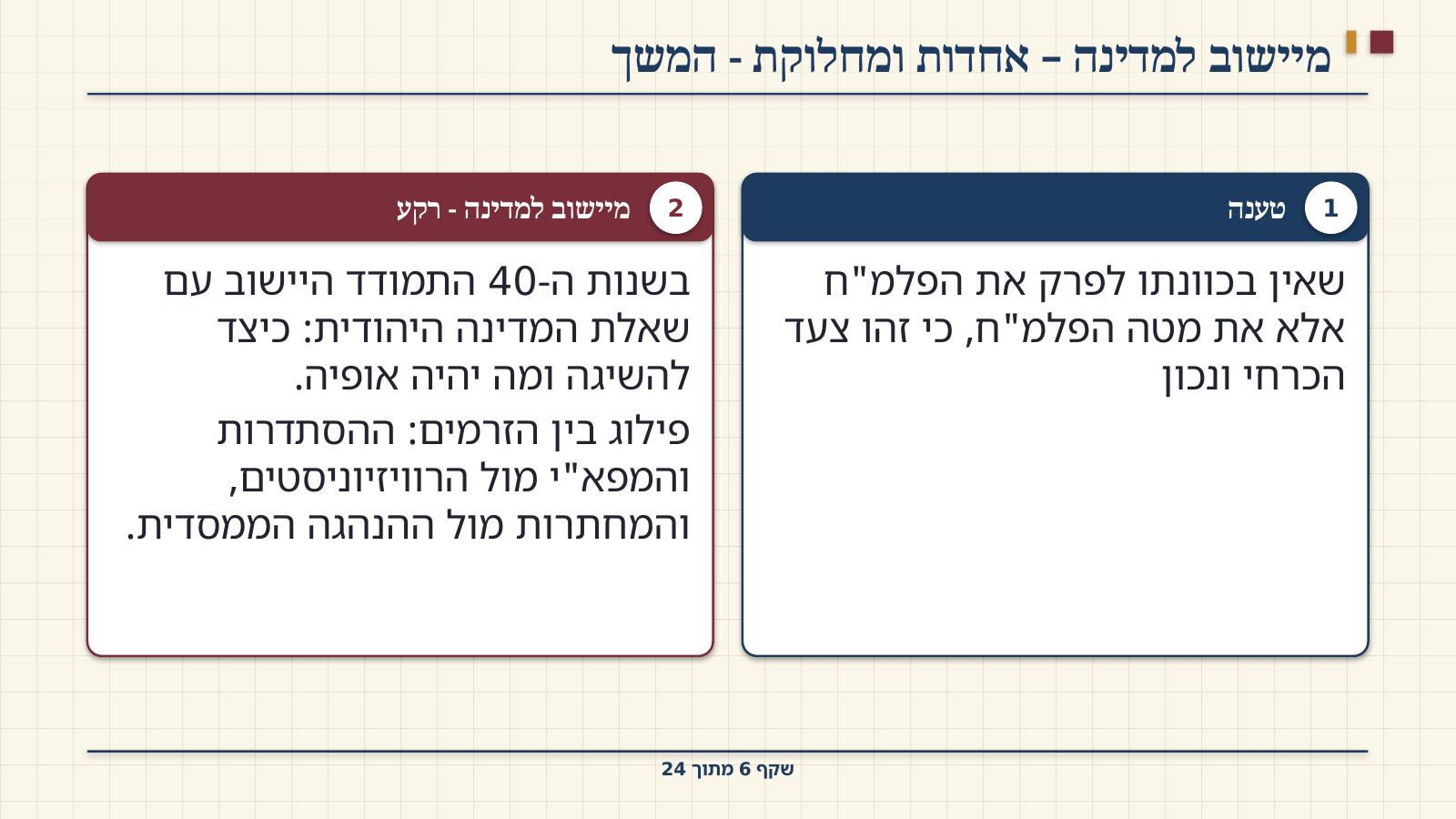 שקף 6: מיישוב למדינה – אחדות ומחלוקת - המשך