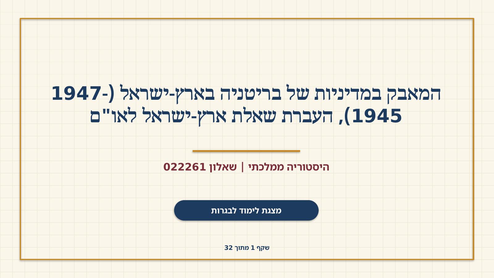 שקף 1: המאבק במדיניות של בריטניה בארץ-ישראל (1947-1945), העברת שאלת ארץ-ישראל לאו"ם