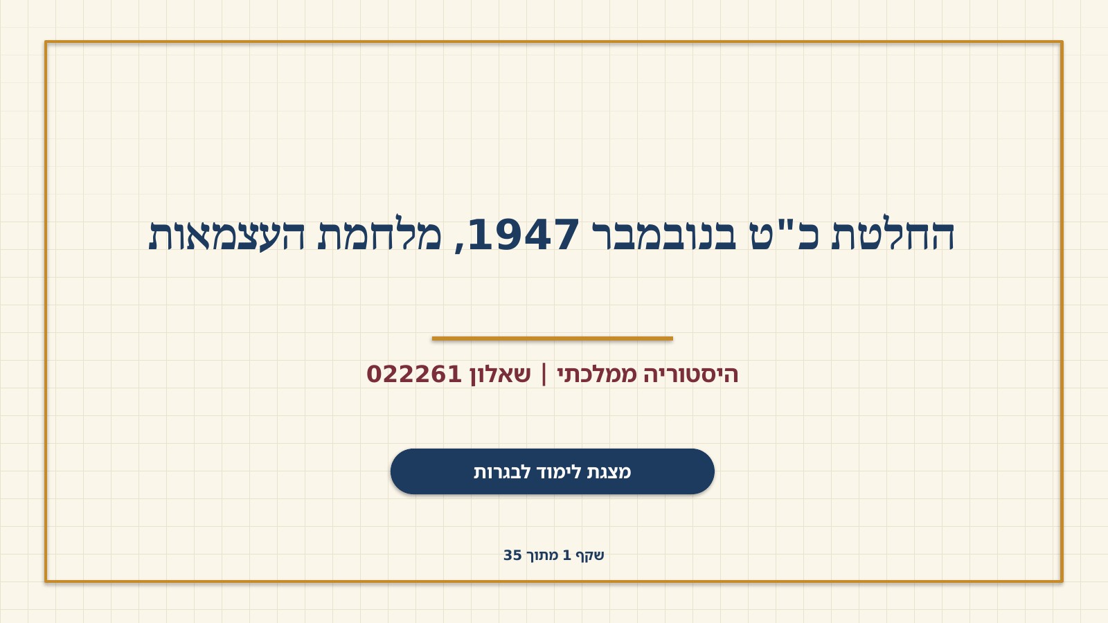שקף 1: החלטת כ"ט בנובמבר 1947, מלחמת העצמאות