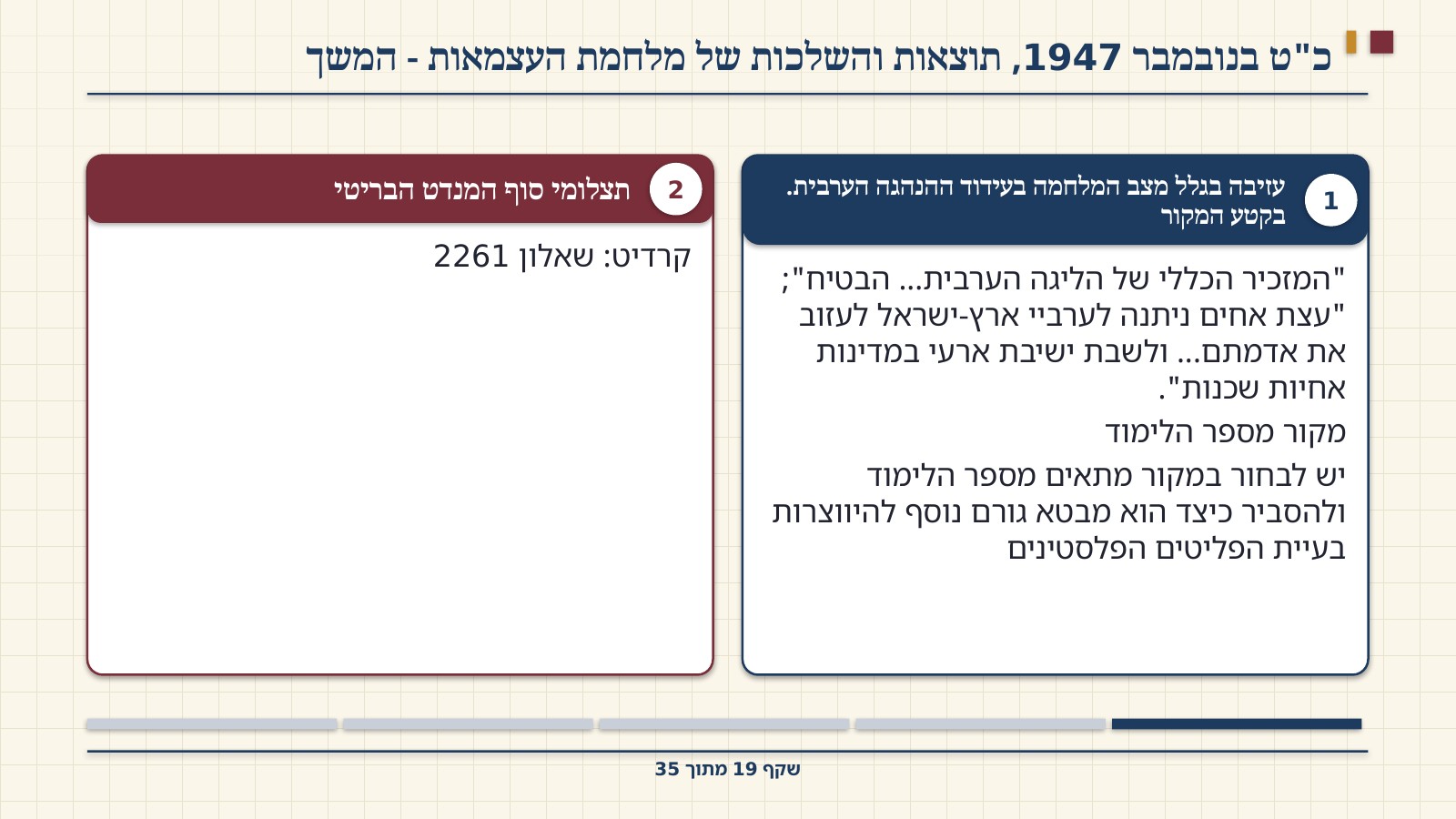 שקף 19: כ"ט בנובמבר 1947, תוצאות והשלכות של מלחמת העצמאות - המשך