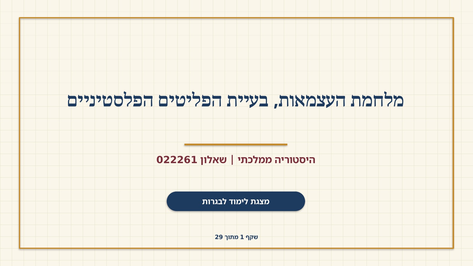 שקף 1: מלחמת העצמאות, בעיית הפליטים הפלסטיניים