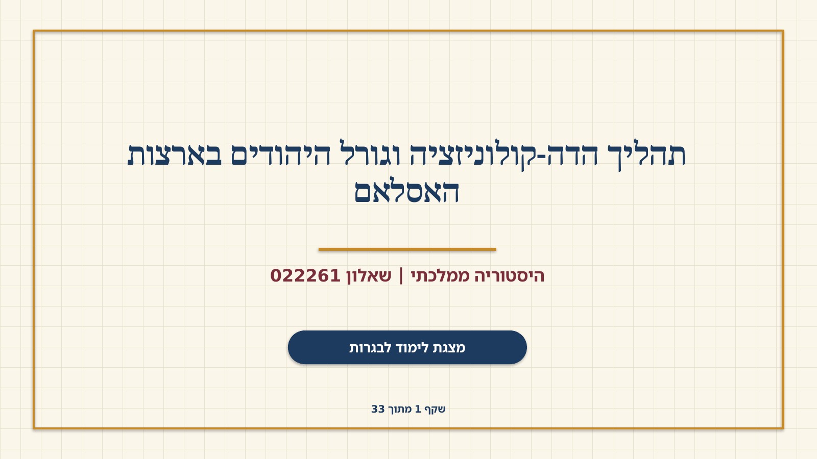 שקף 1: תהליך הדה-קולוניזציה וגורל היהודים בארצות האסלאם