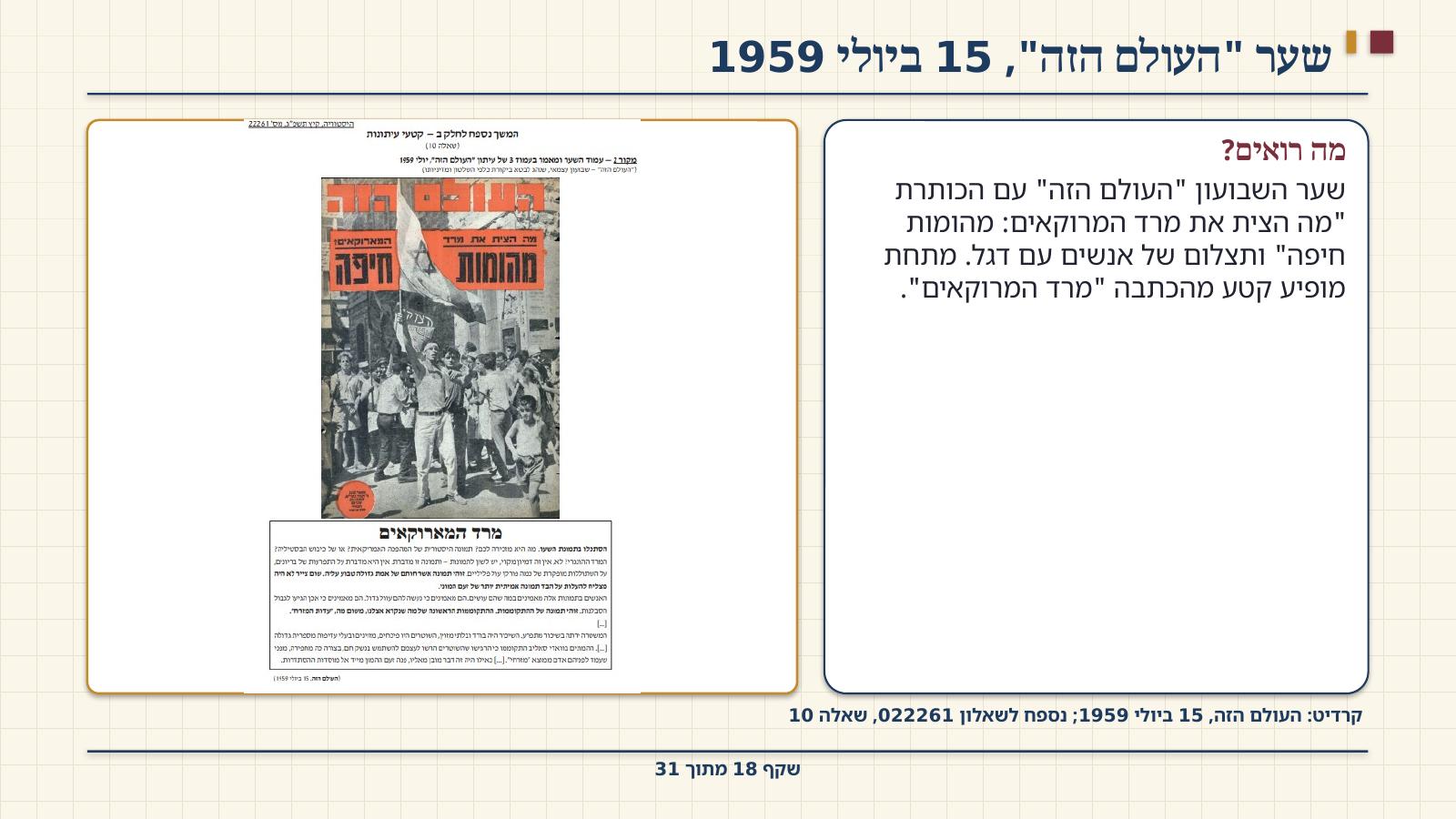 שקף 18: שער "העולם הזה", 15 ביולי 1959