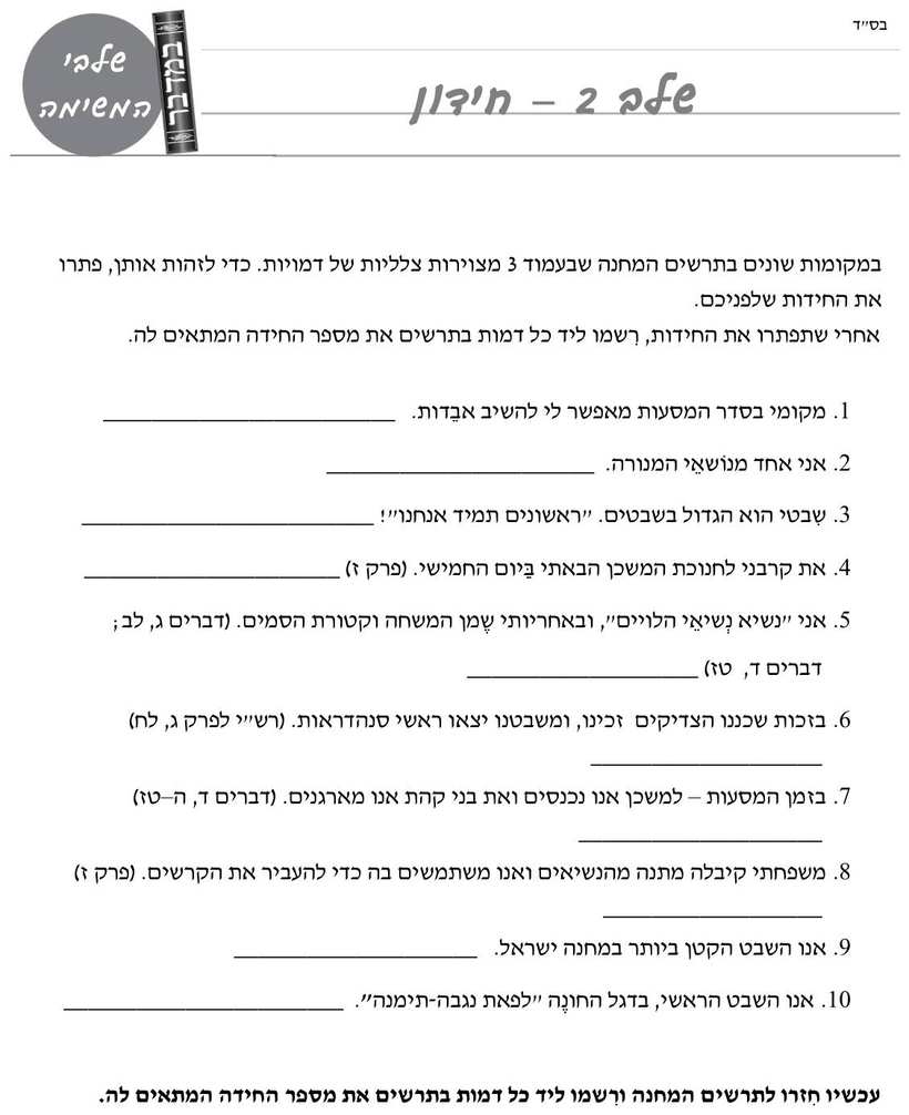 [משימת הערכה של המפמ"ר] · "מחנה ישראל" (פרשות במדבר–נשא) עמ' 4