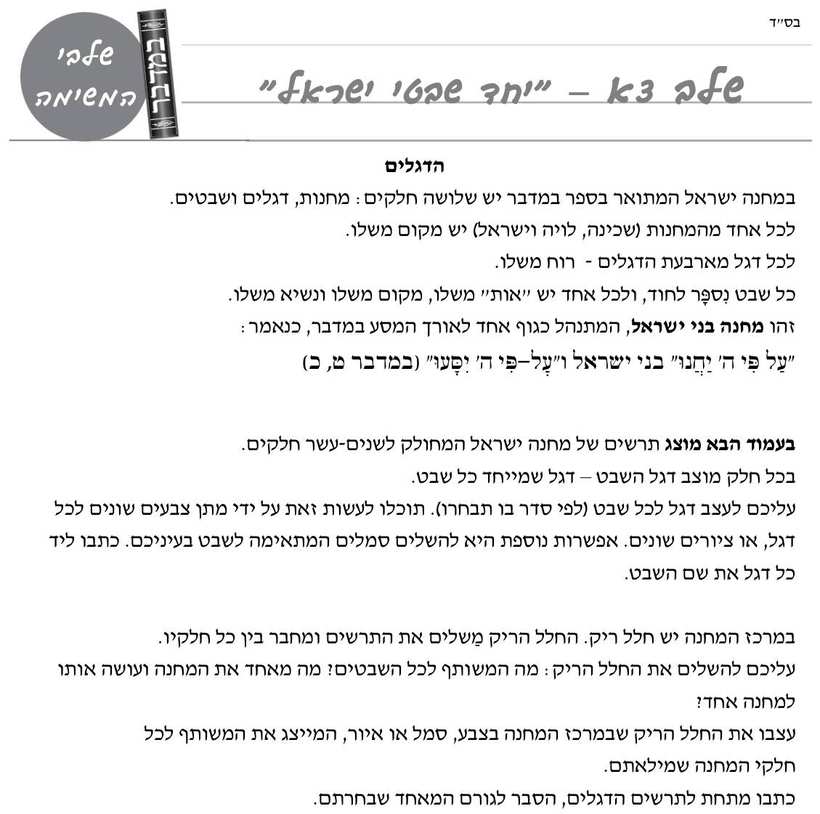 [משימת הערכה של המפמ"ר] · "מחנה ישראל" (פרשות במדבר–נשא) עמ' 5