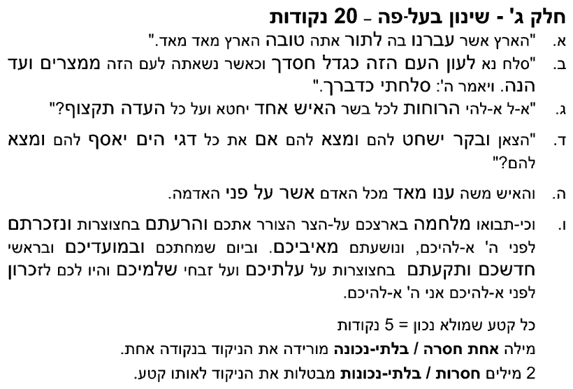 מחוון [ראמ"ה 2003] · חלק ג' – שינון בעל פה